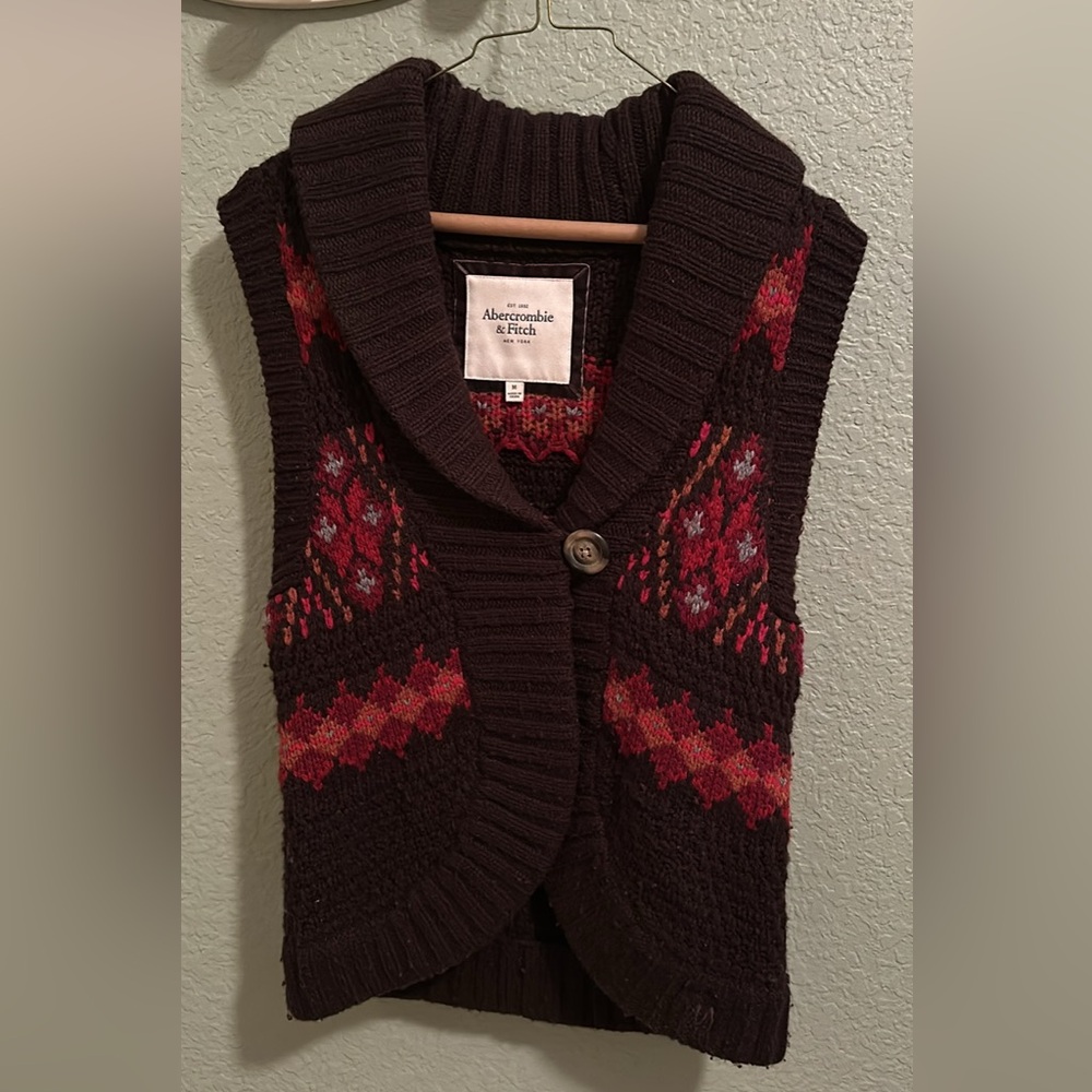 Abercrombie & Fitch Brown and Pink/Colorful Pattern Knit Wool Vest